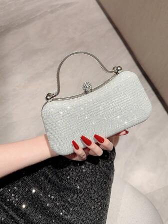 Moonlit EveBag Women's Sparkling Metal Bracelet Clutch Bag Adorned With Rhinestones For Evening, Party, Ball, Prom, Clutch Bag For Wedding