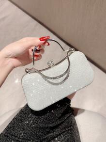 Moonlit EveBag 女士閃亮金屬手鍊手拿包，飾有鑽石，適用於晚宴、派對、舞會、舞會等場合 - 銀色 - 查看 5