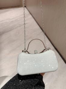 Moonlit EveBag 女士閃亮金屬手鍊手拿包，飾有鑽石，適用於晚宴、派對、舞會、舞會等場合 - 銀色 - 查看 11