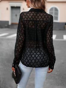 SHEIN Clasi Solid Button Front Shirt Without Bra Fall Cloth For Women - Black - View 2