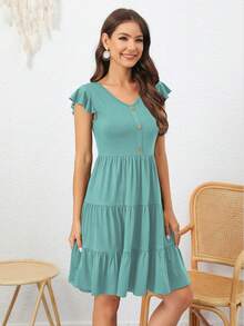 áo tay bướm Xù Hoa Sen Đầm - Màu xanh Bạc hà - Xem 3
