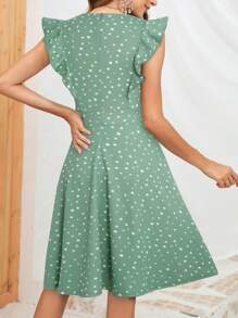 Vestido con estampado de lunares ribete con fruncido - verde menta - Ver 2