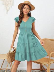 áo tay bướm Xù Hoa Sen Đầm - Màu xanh Bạc hà - Xem 5