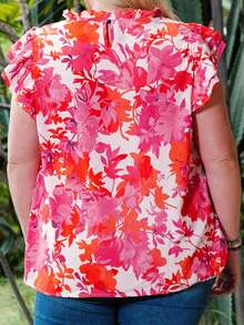 Blusa con estampado floral de cuello con fruncido ribete con fruncido - Rosa - Ver 2
