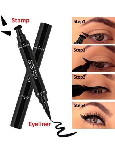  Lápiz delineador de ojos 2 en 1 HANDAIYAN, resistente al agua y al sudor, de larga duración y de aplicación suave con sello triangular de doble extremo, color negro, adecuado para maquillaje diario, maquillaje de fiesta, vuelta al colegio, vacaciones, viajes, portátil