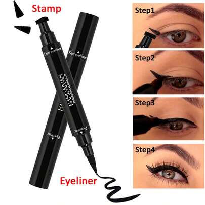 HANDAIYAN 2-In-1 Eyeliner Pencil, Waterproof Sweat-Resistant Long-Lasting Smooth Dual-Ended Triangle Stamp Eyeliner, Black, Ideal For Daily Makeup, Holiday, Party, Back To School, Travel, Face Painting, Cosmetics For Women, Suitable For Winter/Spring, Ideal Gift For Birthday, Valentine's Day, Mother's Day, Essential For Carnival Party