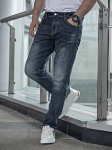 Men Slant Pocket Slim Straight Leg Jeans - Medium Wash - View 5