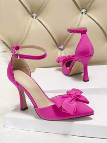 Mốt Giày Cao Gót Buộc dây mắt cá chân NỮ Trang trí Bow Gót chân kim tự tháp Giày nữ Baotou , Màu hồng Avant-garde Bowknot Chất rắn Dây đeo mắt cá chân Dao găm nhỏ Giường đơn Giày dép Đối với phụ nữ - Màu Hồng Tươi - Xem 4