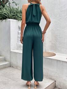 SHEIN Frenchy Solid Wide Leg Halter Jumpsuit - Green - View 2