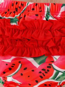 Áo khoác tay ngắn họa tiết dưa hấu cho bé gái, áo hai dây nơ, quần short, bộ 3 món dễ thương kèm mũ - Đỏ và trắng - Xem 6