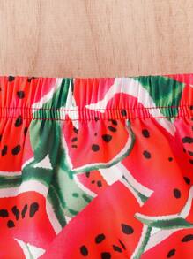 Áo khoác tay ngắn họa tiết dưa hấu cho bé gái, áo hai dây nơ, quần short, bộ 3 món dễ thương kèm mũ - Đỏ và trắng - Xem 7