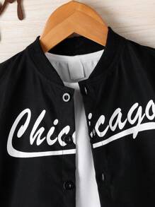 SHEIN Playful Pals Baby Boy Letter Graphic Shirt & Shorts With Tee Set - Black and White - View 4