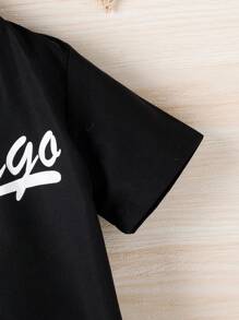 SHEIN Playful Pals Baby Boy Letter Graphic Shirt & Shorts With Tee Set - Black and White - View 5