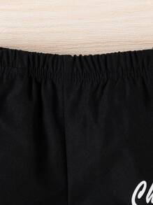 SHEIN Playful Pals Baby Boy Letter Graphic Shirt & Shorts With Tee Set - Black and White - View 7