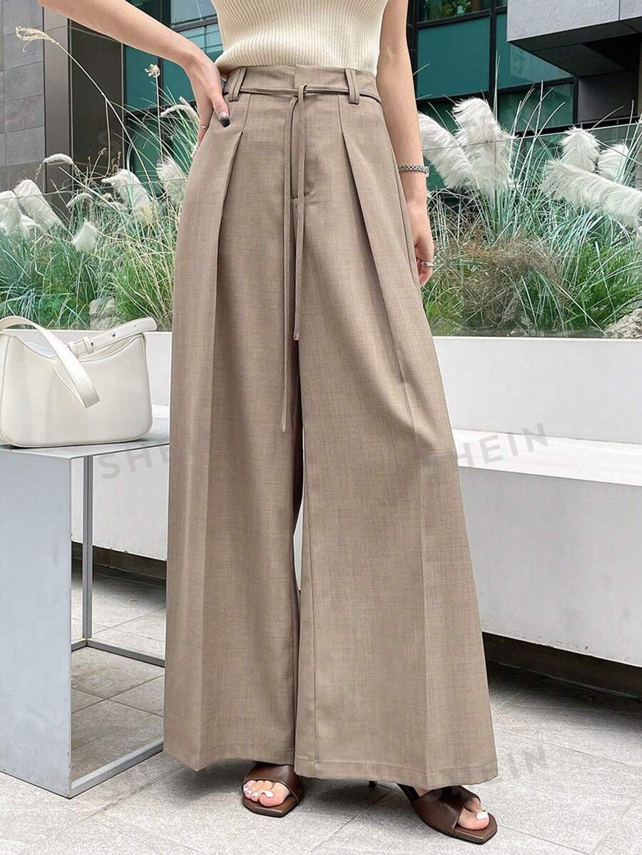 DAZY High Waist Plicated Detail Wide Leg Suit Pants