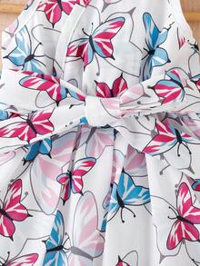 女嬰印花不對稱下擺吊帶連衣裙 - 彩色 - 查看 5