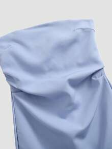 素色側收褶抹胸連衣裙 - 淺藍色 - 查看 3
