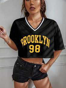 SHEIN Unity 休閒字母 條紋女士T恤