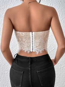 SHEIN Allurite 睫毛蕾丝紧身胸衣短款抹胸适合节日派对服装 - 白色 - 查看 2