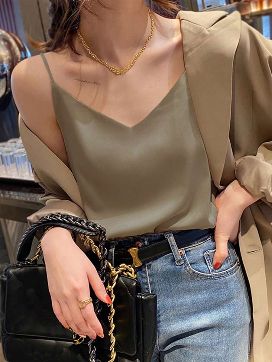 DAZY Casual Business Solid Color Camisole/Tank Top - Khaki - View 1