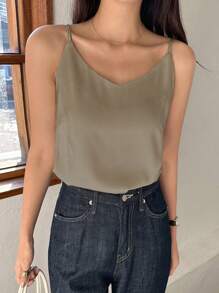 DAZY Casual Business Solid Color Camisole/Tank Top - Khaki - View 3