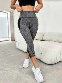 Yoga Basic Colorblock Wide Waistband Sports Leggings