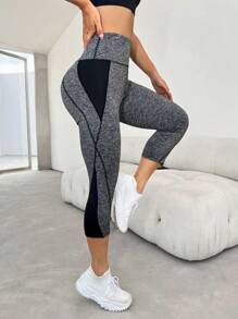 Yoga Basic Colorblock Wide Waistband Sports Leggings