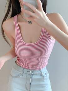 DAZY Áo khoác và áo lót dành cho xe tăng nữ Sọc Giải trí - Hồng - Xem 4