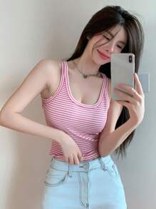 DAZY Áo khoác và áo lót dành cho xe tăng nữ Sọc Giải trí - Hồng - Xem 5