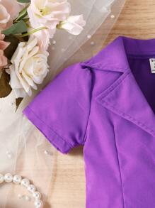 Baby Solid Cami Top & Paperbag Waist Shorts & Button Front Blouse - Multicolor - View 5