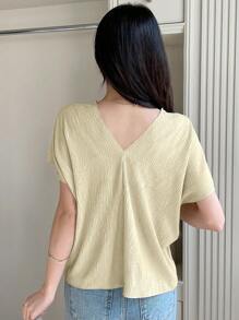 DAZY 純色蝙蝠袖肋編針織t恤 - 米色 - 查看 3