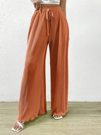 SHEIN Essnce 素色前打結闊腿褲