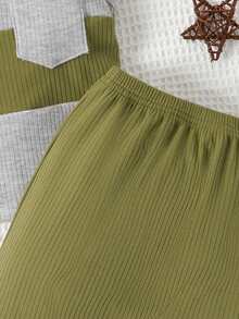 男嬰撞色補丁貼口袋背心上衣和短褲套裝 - 彩色 - 查看 4