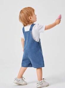 嬰兒翻蓋口袋牛仔連體短褲