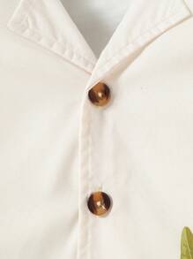 Baby Boy Animal Print Button Front Lapel Neck Shirt Romper - Beige - View 6