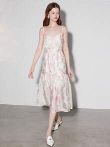 Floral Print Ruched Bust Ruffle Hem Cami Dress - Multicolor - View 4