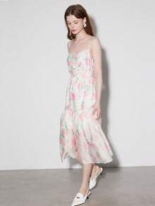 Floral Print Ruched Bust Ruffle Hem Cami Dress - Multicolor - View 5