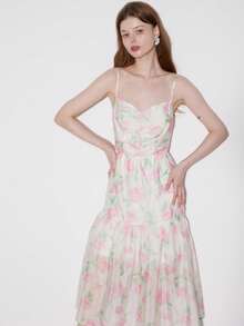 Floral Print Ruched Bust Ruffle Hem Cami Dress - Multicolor - View 6