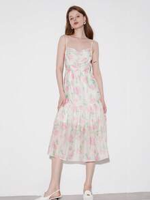 Floral Print Ruched Bust Ruffle Hem Cami Dress - Multicolor - View 8