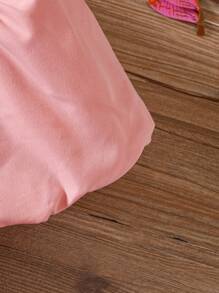 SHEIN Bộ thời trang bé gái Tương phản ren Nút đôi Khối Màu Giải trí - Hồng - Xem 8