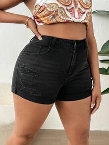 SHEIN SXY Shorts en mezclilla desgarro bajo de doblez
