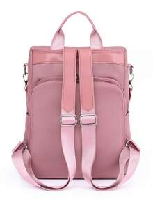 Zip Front Pink Fashion Backpack Pocket Front - Pink - View 2