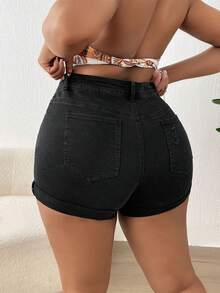 SHEIN SXY Shorts en mezclilla desgarro bajo de doblez