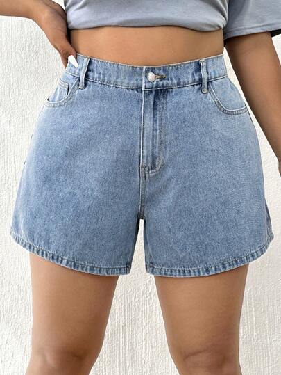 Elaquor Plus High Waist Denim Shorts, Mom Shorts