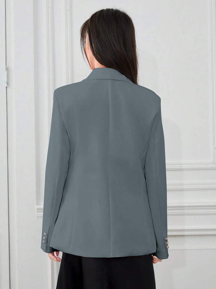 SHEIN Unity Solid Double Breasted Blazer - Blue - View 2