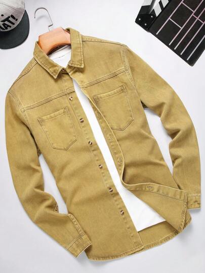 Manfinity Men Dual Pocket Denim Shirt Without Tee