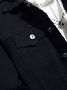 Manfinity Men Flap Pocket Denim Jacket Without Hoodie - Black - View 4