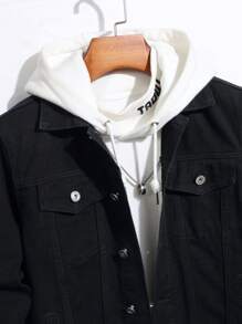 Manfinity Men Flap Pocket Denim Jacket Without Hoodie - Black - View 8