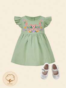 Cozy Pixies Baby Floral Print Ruffle Trim Dress - Mint Green - View 4