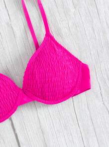 Swim Basics Summer Beach Smocked Underwire Bikini Top